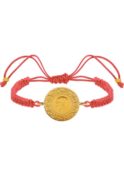 22 Ayar Yeni Çeyrek Altın Pembe Renkli Ipli Bileklik