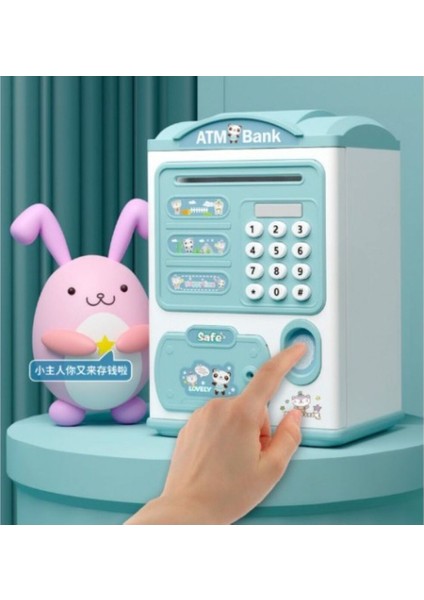 Parmak Izi Görünümlü Elektronik Şifreli Otomatik Kağıt Para Alan Atm Kumbara Yeşil