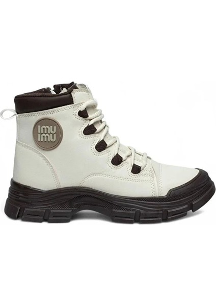 (Conpax) Fermuarlı&bağcıklı Termo Kaymaz Taban Günlük Kadın Bot Krem