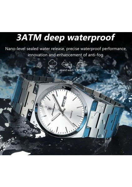 Erkek Kol Saati - Lüks Paslanmaz Çelik Kordonlu, Takvimli, Su Geçirmez Quartz Saat fiyatları