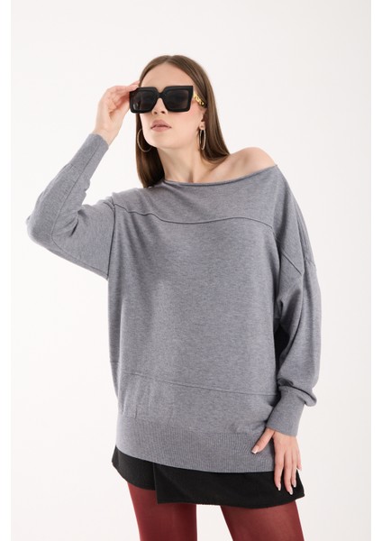 Kadın Gri Kayık Yaka Triko Bluz fiyatları