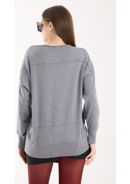 Kadın Gri Kayık Yaka Triko Bluz fırsatları