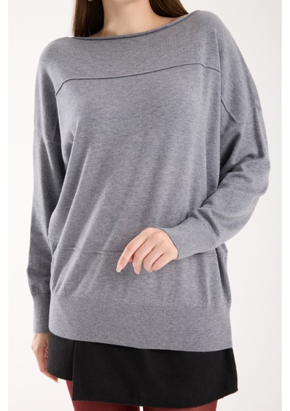Kadın Gri Kayık Yaka Triko Bluz indirimleri