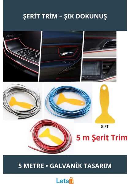 Modern Esnek Pvc Araba Dekorasyon 5 Metre Şerit Trim Kırmızı Mavi Gümüş