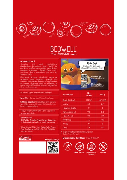 Kaslı Kayi 12 G | Freeze-Dried Dondurularak Kurutulmuş Kayısı Atıştırmalığı