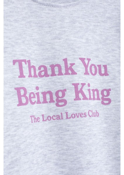 Gri Yazı Baskılı Bisiklet Yaka Kız Çocuk Şardonlu Sweatshirt 23257 fiyatları