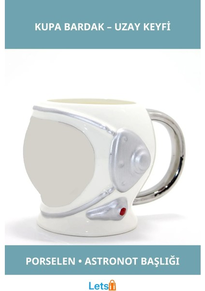 Uzay Temalı Astronot Başlıklı Porselen Kupa Bardak