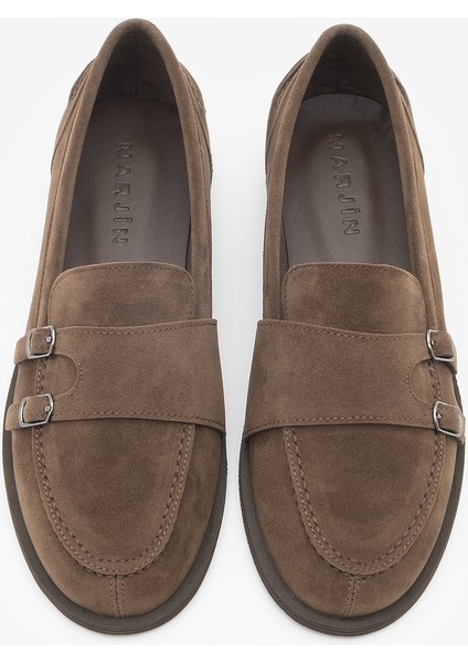Kadın Loafer Makosen Tokalı Günlük Ayakkabı Ovora Kahve Süet