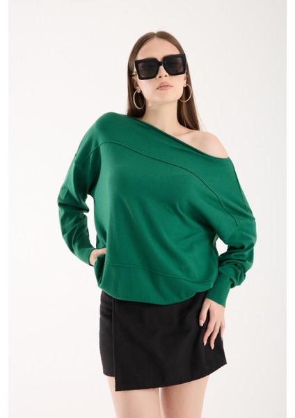 Kadın Zümrüt Yeşili Kayık Yaka Triko Bluz fiyatları