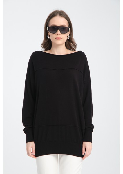 Kadın Siyah Kayık Yaka Triko Bluz fiyatları