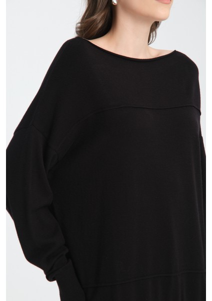 Kadın Siyah Kayık Yaka Triko Bluz indirimleri