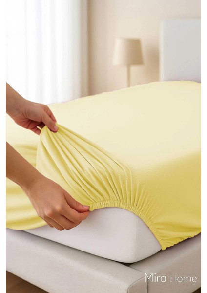 Çift Kişilik Düz Penye %100 Pamuklu Lastikli Çarşaf 180X200 Newsheet Sarı fiyatları