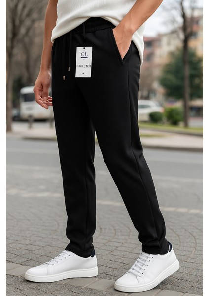 Erkek Bej-Siyah 2’li Pike Likralı Jogger Pantolon– Cepli, Normal Bel, Düz Paça modelleri