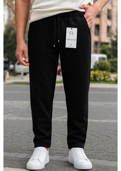 Erkek Bej-Siyah 2’li Pike Likralı Jogger Pantolon– Cepli, Normal Bel, Düz Paça