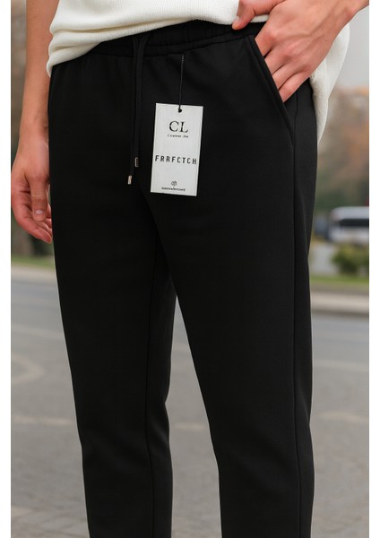 Erkek Bej-Siyah 2’li Pike Likralı Jogger Pantolon– Cepli, Normal Bel, Düz Paça