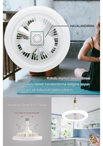 Yeni Nesil E27 Duylu Kumandalı Tavan Vantilatörlü LED Lamba 3 Hız Ayarı ve 3 Renk Ayarı indirimleri
