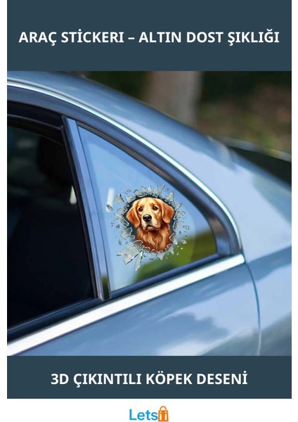 3D Kelebek Camdan Dışarı Çıkan Gerçekçi Tasarımlı Fulcar Golden Araç Stickerı