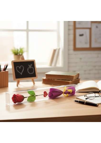 Şeffaf Kutulu Kraponlu Gül - Öğretmenler Günü Hediyesi modelleri