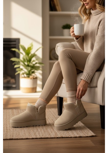 Darkstep Krem Esnek Poli Taban Içi Tüylü Kısa Bot modelleri