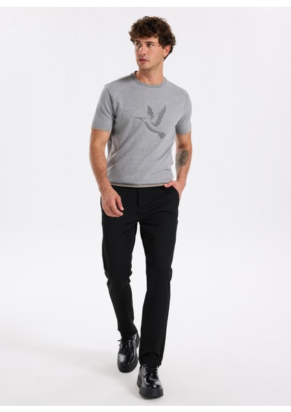 Bisiklet Yaka Baskılı Gri Melanj Erkek T-Shirt F5WM-TST 2892 fiyatları