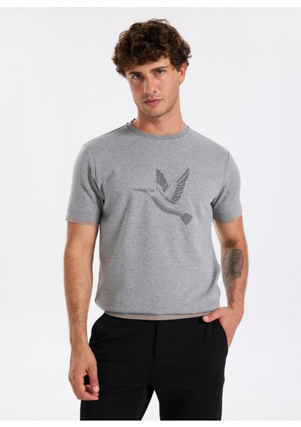 Bisiklet Yaka Baskılı Gri Melanj Erkek T-Shirt F5WM-TST 2892 modelleri