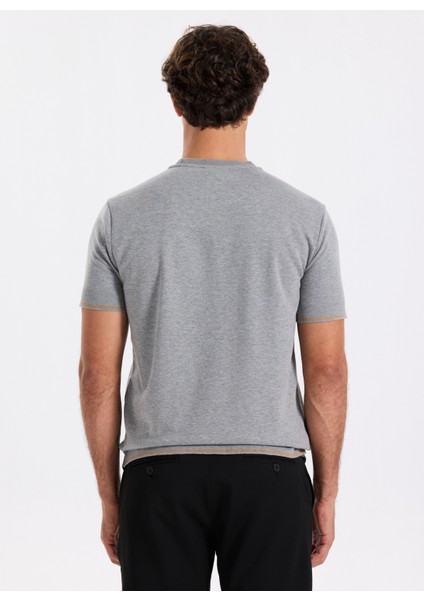 Bisiklet Yaka Baskılı Gri Melanj Erkek T-Shirt F5WM-TST 2892 indirimleri