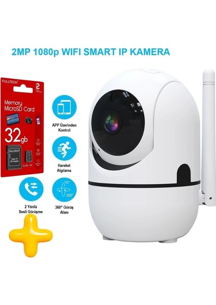 Hafıza Kartlı Wifi Akıllı Kamera Hareket Algılamalı Gece Görüşlü Bebek Kamera