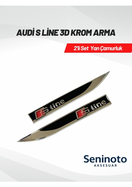 Audi S Line 3D Krom Yan Çamurluk Arma Logo – 2’li Set (Sportif Oto Dış Aksesuar)