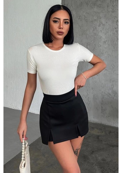 Rahat ve Şık Kısa Kollu Bisiklet Yaka Likralı Viskon Penye Body Ekru fiyatları