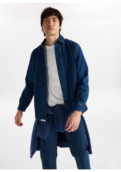 Relaxed Lacivert Erkek Denim Gömlek M5WM-GML1836