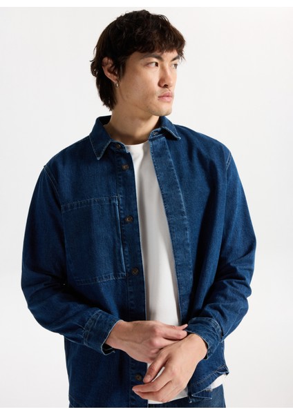 Relaxed Lacivert Erkek Denim Gömlek M5WM-GML1836 fiyatları