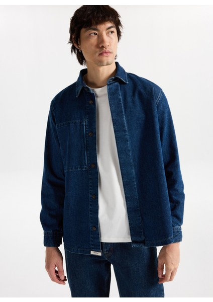 Relaxed Lacivert Erkek Denim Gömlek M5WM-GML1836 modelleri