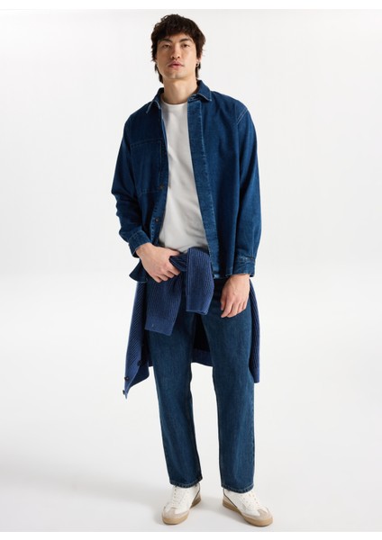 Relaxed Lacivert Erkek Denim Gömlek M5WM-GML1836 fırsatları