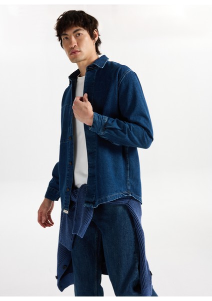 Relaxed Lacivert Erkek Denim Gömlek M5WM-GML1836 indirimleri