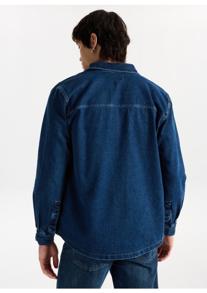 Relaxed Lacivert Erkek Denim Gömlek M5WM-GML1836