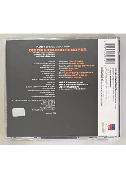 Kurt Weill, Bertolt Brecht Die Dreigroschenoper CD (Orijnal 1990 Dönem Baskı Cd) fiyatları
