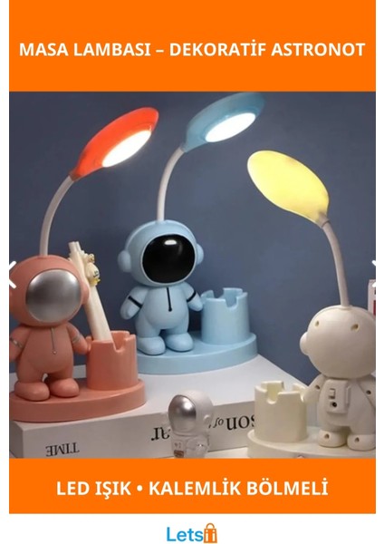 LED Astronot Masa Lambası ve Kalemlik Şarj Edilebilir Dekoratif Gece Lambası