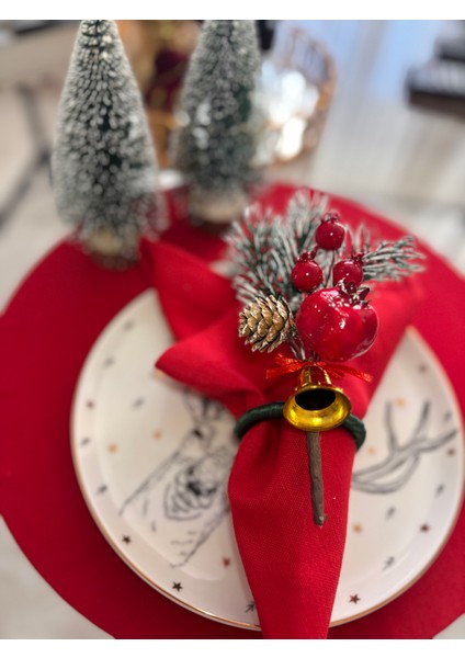 6lı Narlı Yılbaşı Peçete Yüzüğü Kırmızı Sofra Yeniyıl Noel Peçetelik Peçete