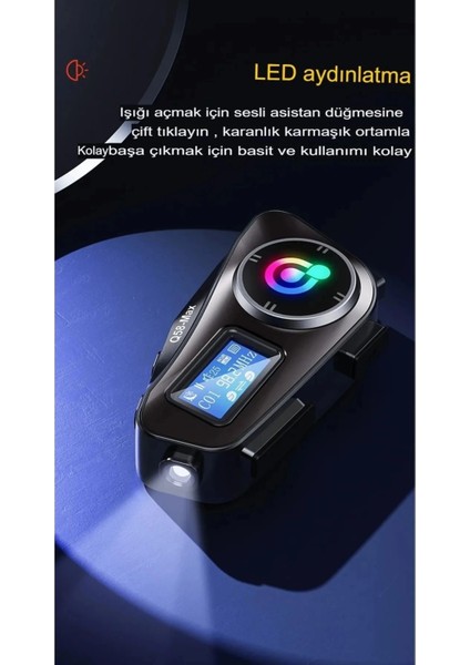 Q58-MAX Radyolu 2 Kişi Bağlantılı Bluetooth Kask Kulaklık Ekranlı Fenerli Müzik ve Telsiz Int indirimleri