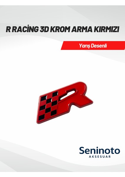 R Racing 3D Krom Arma – Kırmızı Siyah Yarış Desenli (Bagaj ve Çamurluk Uyumlu)