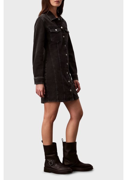 Pamuklu Regular Fit Mini Boy Kot Gömlek Elbise LV047D775G846 Bayan Elbise LV047D775G 846 fiyatları