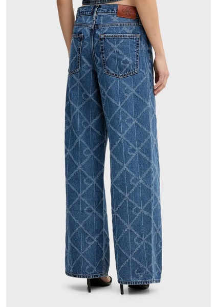 Tamamı Logolu Pamuklu Loose Fit Geniş Paça Jeans LV047D709GYY2 Bayan Kot Pantolon LV047D709G Yy2 modelleri