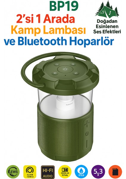 Kamp Lambası ve Bluetooth Speaker Işıklı Kablosuz El Tutamaçlı Kampta Tatilde Tatilde Ofis ve Ev