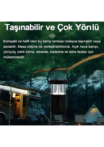 Kamp Lambası ve Bluetooth Speaker Işıklı Kablosuz El Tutamaçlı Kampta Tatilde Tatilde Ofis ve Ev