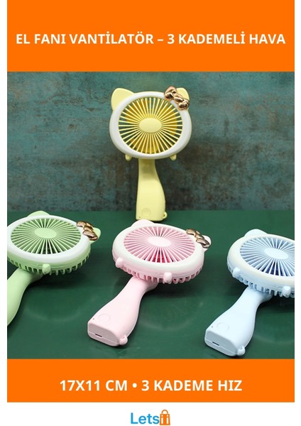 Şarjlı El Fanı Vantilatör 3 Kademeli Taşınabilir