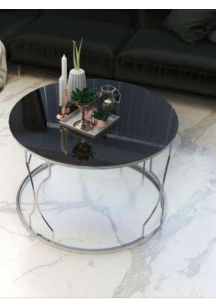 Rüya Orta Sehpa Gümüş Ayak Siyah Cam