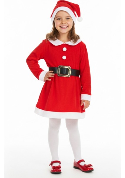 Kız Çocuk 3'lü Noel Elbise (Ellbise+Şapka+Kemer) 12417