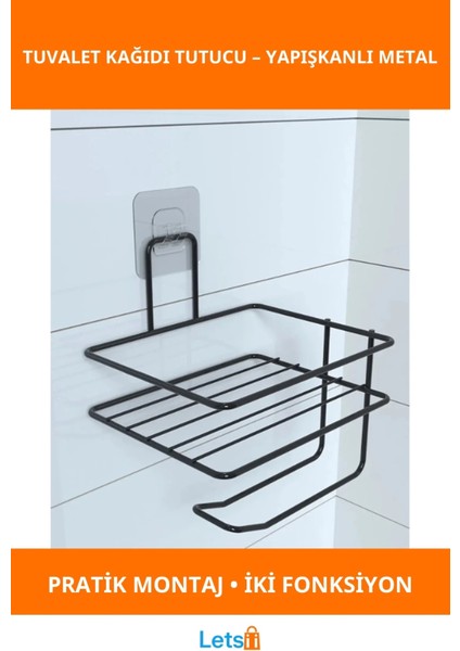 Pratik Yapışkanlı Paslanmaz Metal Tuvalet Kağıdı Tutucu