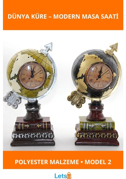 Modern Polyester Saatli Dünya Küre Dekoratif Masa Saati