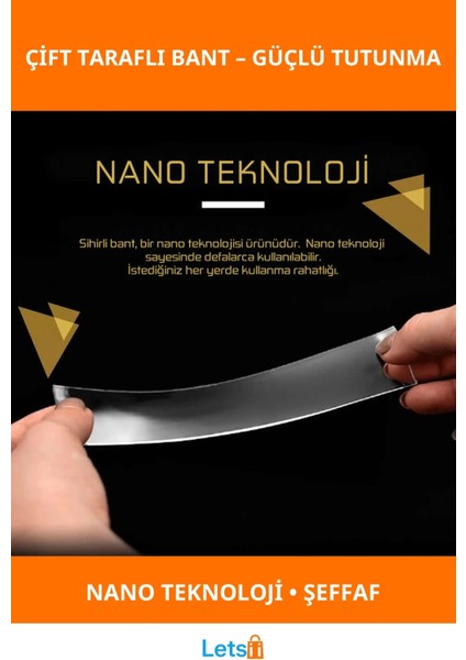 Süper Güçlü Şeffaf Çift Taraflı Bant 1 Adet Nano Teknoloji